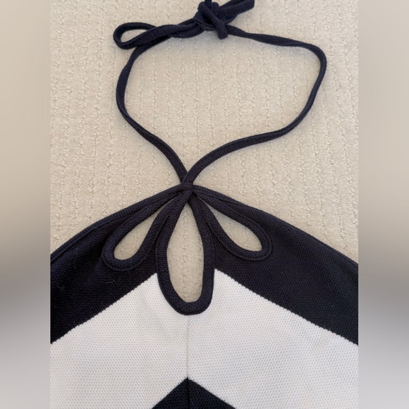FINAL PRICE Anthropology Stylish Dark Navy and White Halter Dress, size Medium - Picture 5 of 5